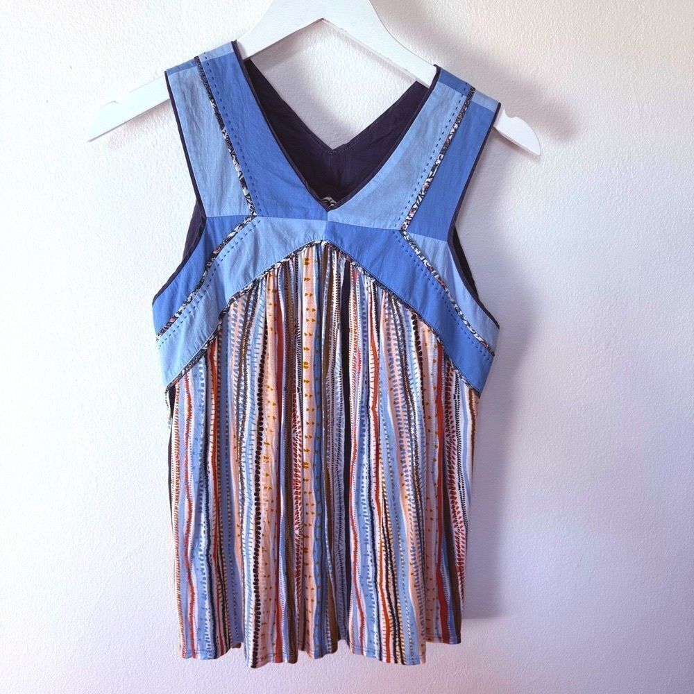 Anthropologie One September Metesa Patchwork Tank Top Stripe Knit Beach Medium